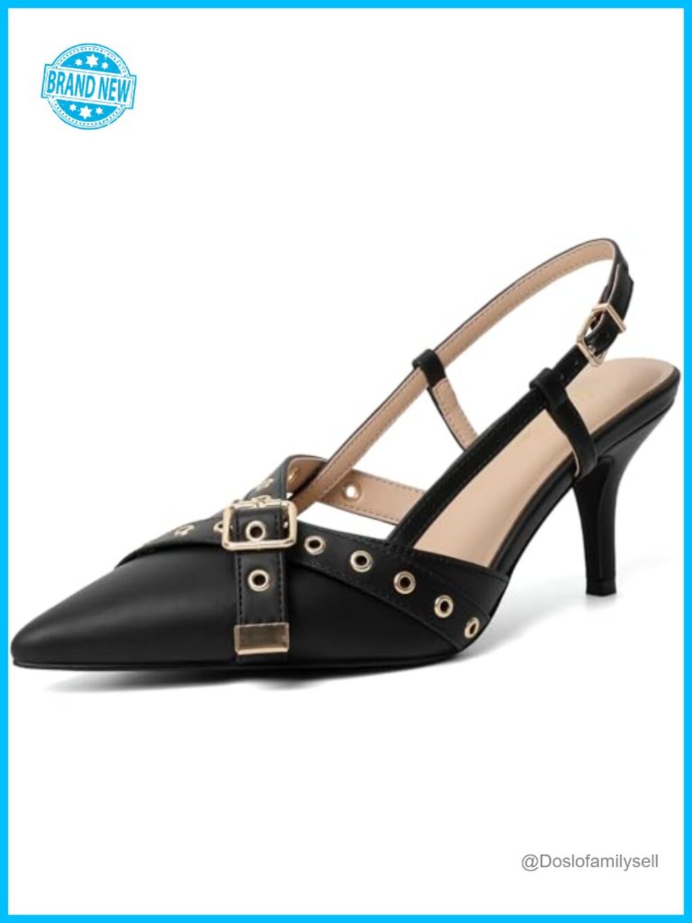 Kitten Heels Pointed Closed Toe Slingback Faux Leather Pumps